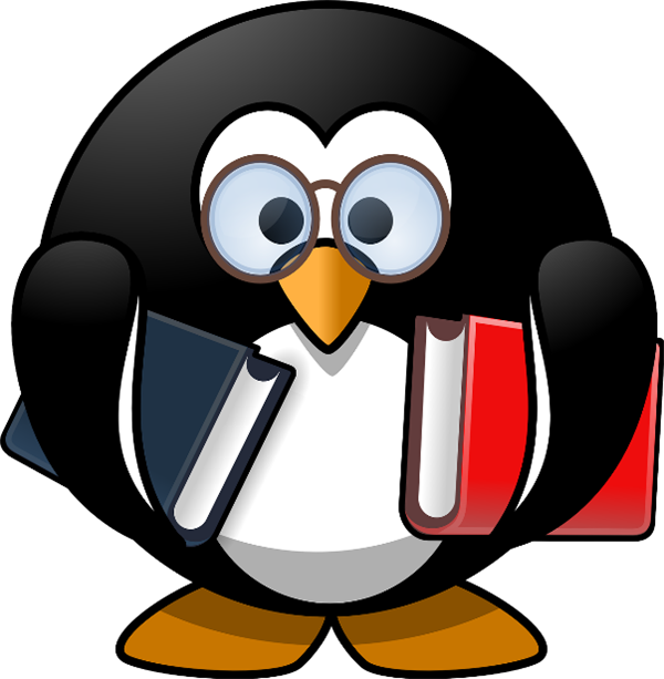 penguin animated holding books 